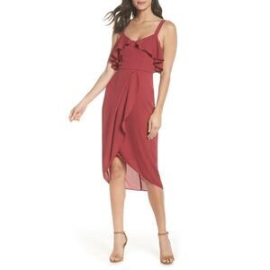 Cooper St Dress Womens 2 Mulberry Red Capulet Drape Ruffled Neckline Midi